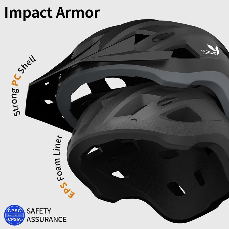 Veltuno Bike Helmet for Adults, Lightweight Mountain Bicycle Helmet with USB Rechargeable LED Rear Light, Removable Sun Visor for Women, Men, Suitable for Cycling and Commuting - Image 2